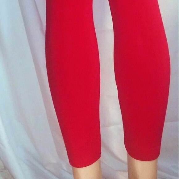Red Fleece High Waisted Leggings - Picture 8 of 15